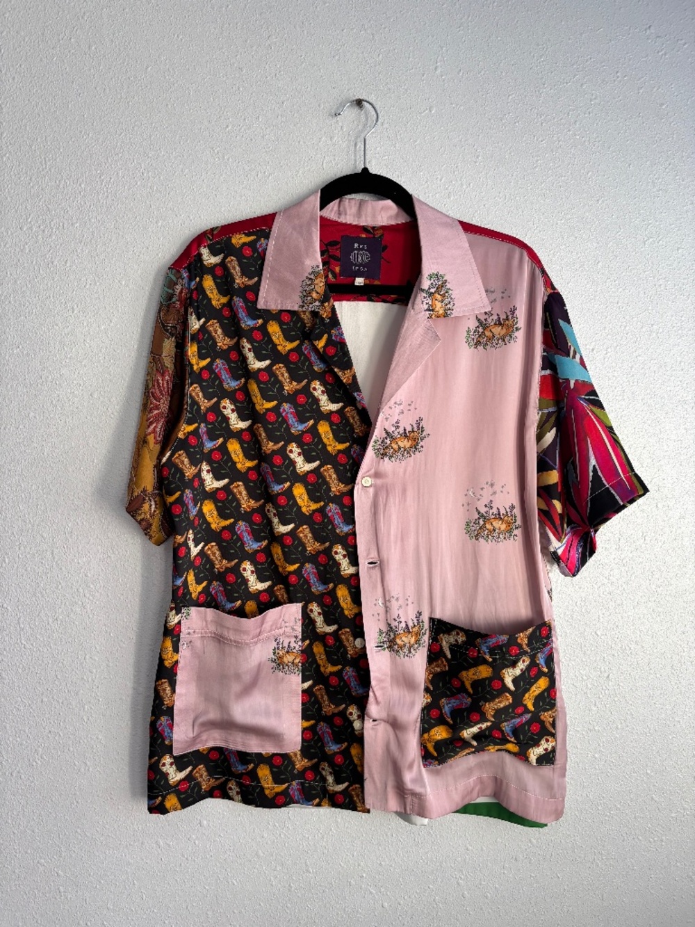 RES IPSA Silk Patchwork Camp Shirt Western Fox Colorful - Size M